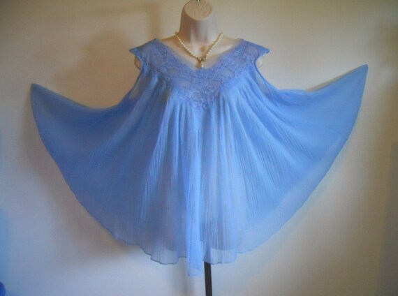 Vintage 1950's Rogers Sheer Blue Baby Doll Nightgo