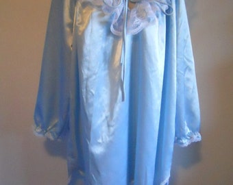 Vintage Lady Cameo Dallas Blue Satin Nightgown~ Vintage 1980's Lacy Victorian Style Blue Nightgown ~ Blue Nightgown Plus Size 54" Bust