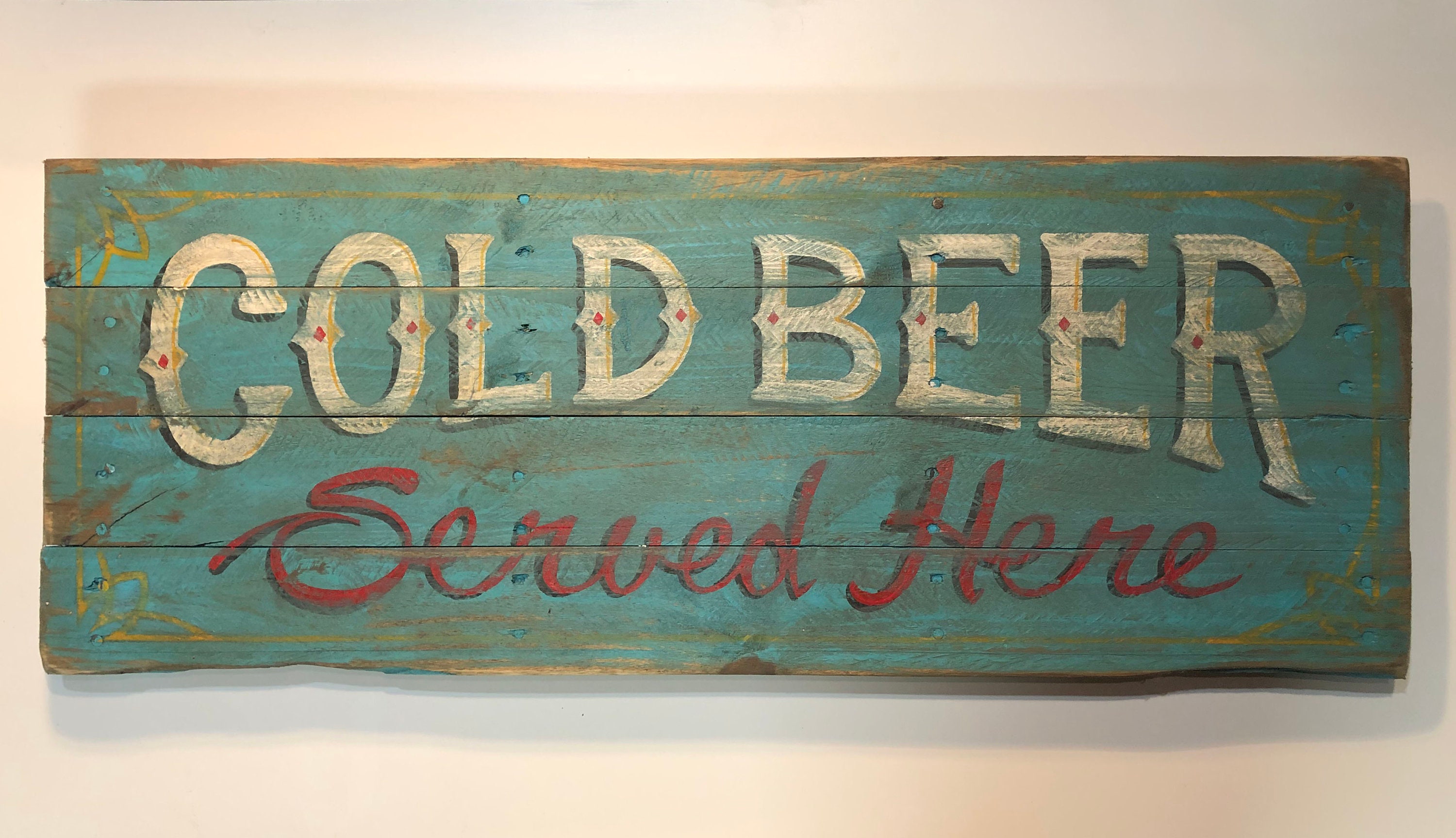 Cold Beer Served Here Vintage Wood Sign Etsy