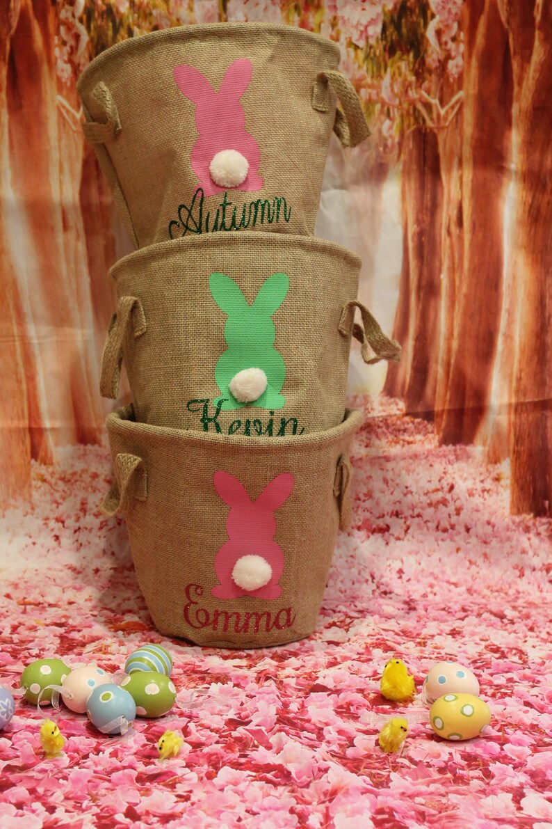 Personalized Burlap Easter Basket. Easter Egg Hunt Pale. Etsy
