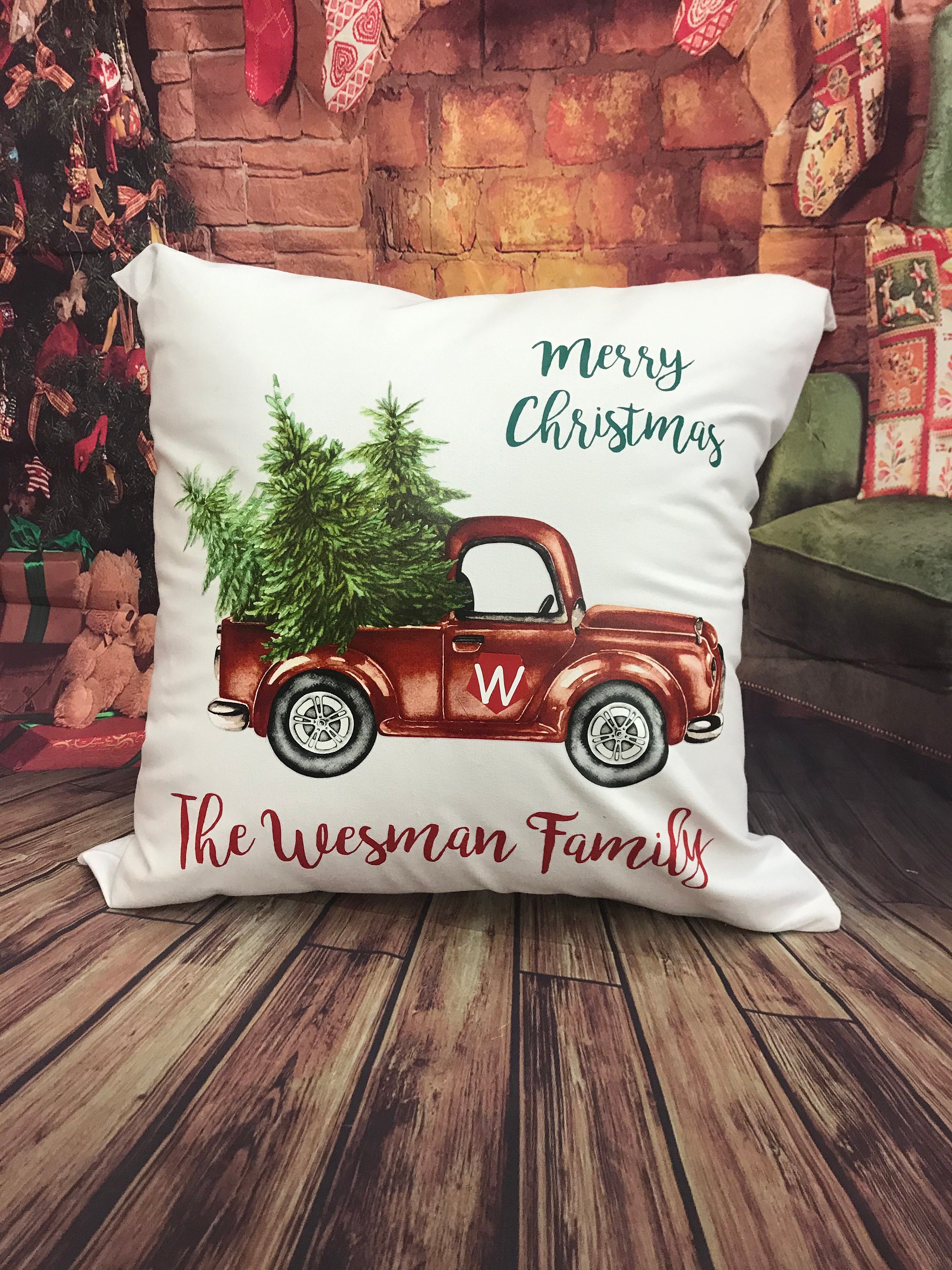 Christmas Pillow Personalized Christmas Decor Pillow Vintage Etsy