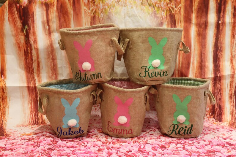 Personalized Burlap Easter Basket. Easter Egg Hunt Pale. Etsy