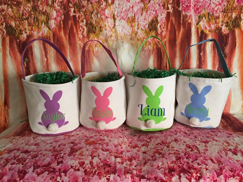 Personalized Canvas Easter Basket Easter Buckets Easter Etsy