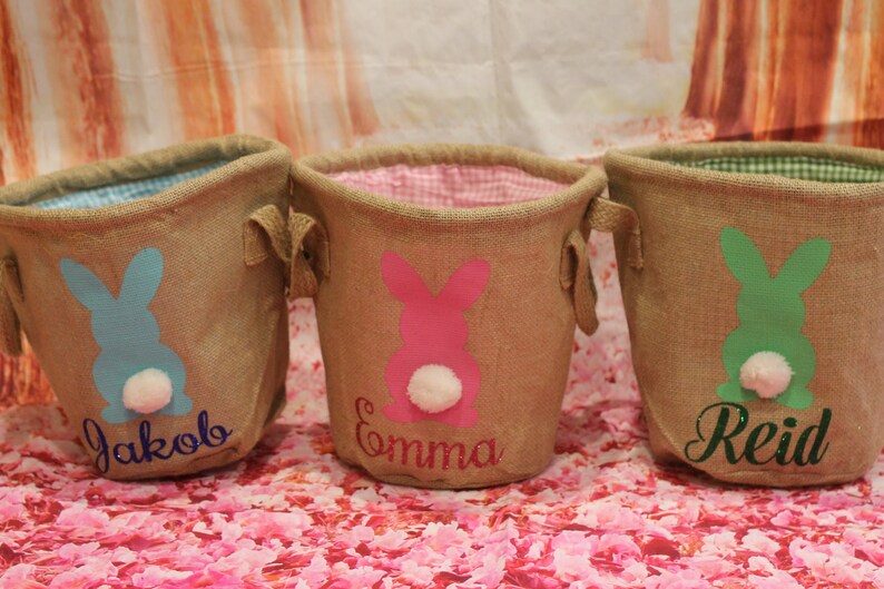 Personalized Burlap Easter Basket. Easter Egg Hunt Pale. Etsy