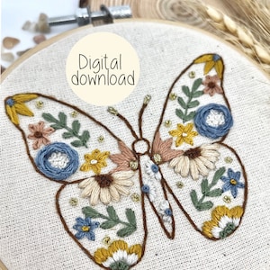 Floral Butterfly Embroidery Digital download embroidery pdf floral embroidery embroidery beginner