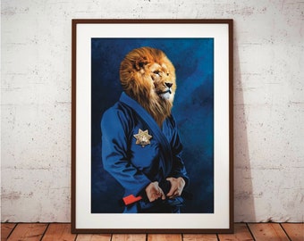 Lámina artística de Sheriff Lion de Jiu Jitsu: regalo para oficial de policía (20 x 25 cm o 28 x 35 cm)