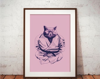 Lámina artística de Cat Sensei: regalo de artes marciales BJJ Jiu Jitsu