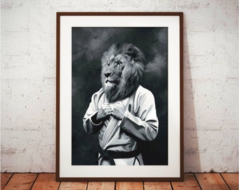 Lámina artística de Lion Sensei – Regalo de artes marciales BJJ Judo (20,3 x 25,4 cm o 28,9 x 35,5 cm)