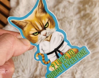 Pegatina de gato de Jiu Jitsu: cinturón negro enojado, regalo de BJJ