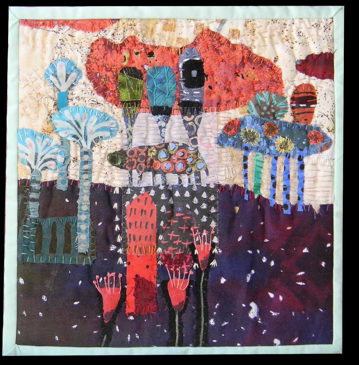 Mixed media quilt.Fiber art wall hanging . Mixed media wall Etsy