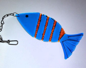 Bright Funky Fish Suncatcher - Fused Glass - Blue and Orange