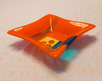 Gorgeous Fused Glass Bowl - Orange, Yellow and Blue