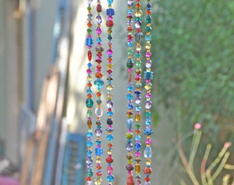 Boho Bliss Wind Chime: Handmade Colorful Beaded Delight with Brass Bells - Artisan Home Décor, Bohemian Wind Chime, Vibrant Hanging Mobile