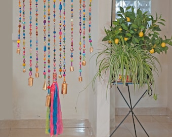 Handmade Glass Bead & Driftwood Mobile Suncatcher,  boho wall décor,  unique housewarming gift, colorful wind chimes, beaded sun catcher