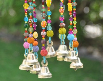 unique home decorBohemian beaded mobile with Brass bells-boho chic decor