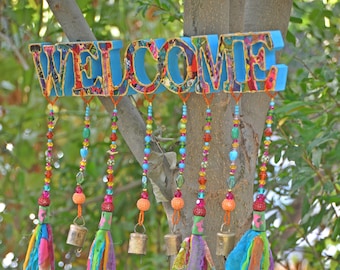 Welcome Sign with bells and tassels