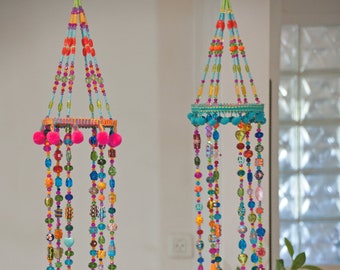 unique home decorTwo Colorful Bohemian Wind Chime With Brass Bells (Made to Order)