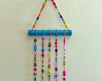 Home Decor Colorful, Handmade Glass Bead Mobile Suncatcher, Boho Wall Décor, Unique gift, Colorful Wind Chimes, Eclectic Home Decor,