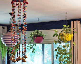 unique home decorBohemian interior-Colorful Beaded Mobile Windchime Suncatcher with brass bells(made to order)