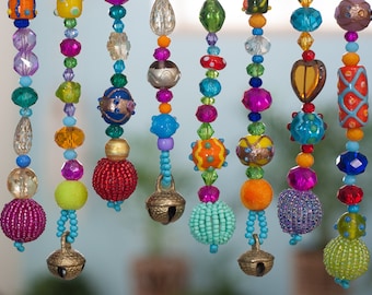 Colorful Beaded Valance, Home Décor Boho Chic, Beads Curtain, Suncatcher, Bohemian Window Décor, Glass Window Hanging, Glass Beads Curtain