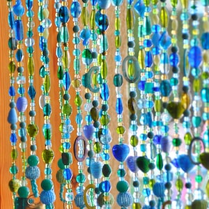Blue & Green Glass Beaded Curtain: Boho Home Decor