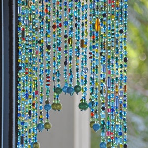 Beaded Valance Curtain: Turquoise Blue Arch, Boho Doorway Beads