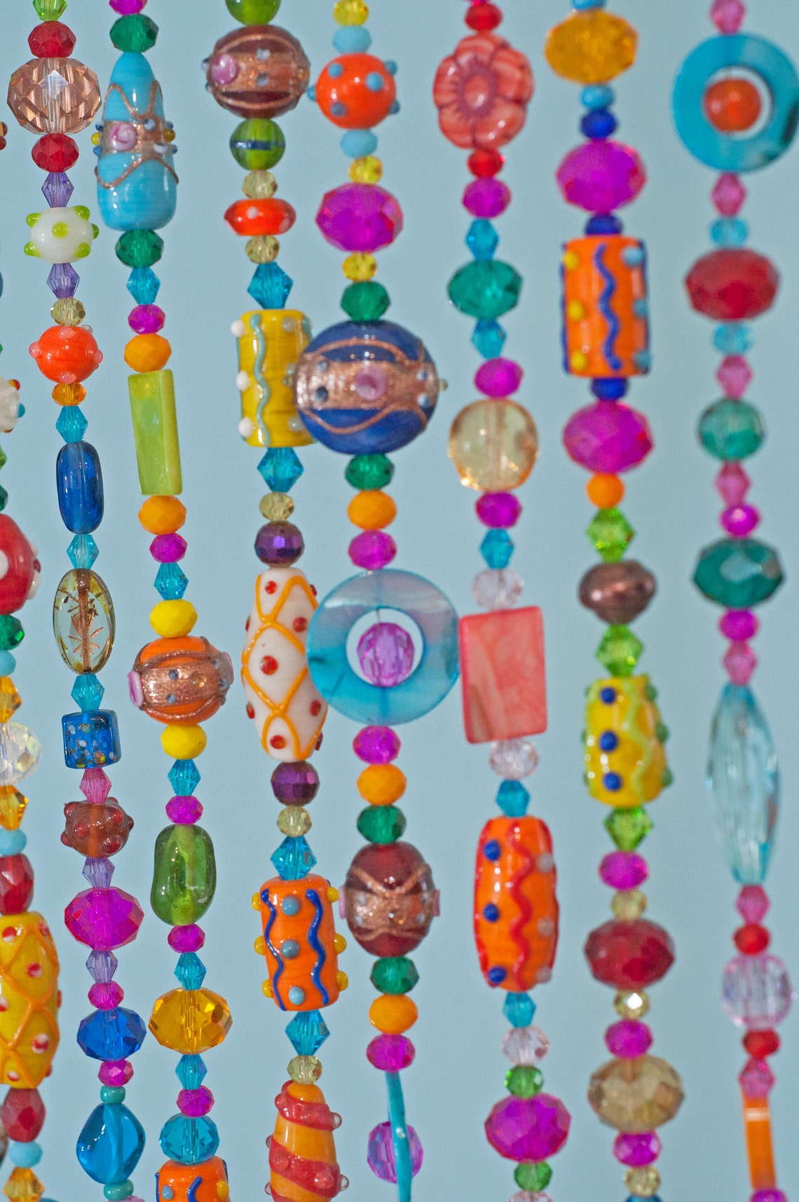 Colorful Bohemian Glass Bead Curtain With Brass Bells 40 Etsy