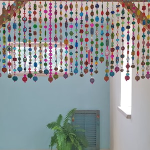 Handmade Colorful Beaded Valance: Boho Window Curtain
