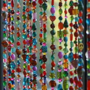 unique home decorColorful Bohemian hippie Beaded Curtain With Brass Bells (10 beaded string made to order)