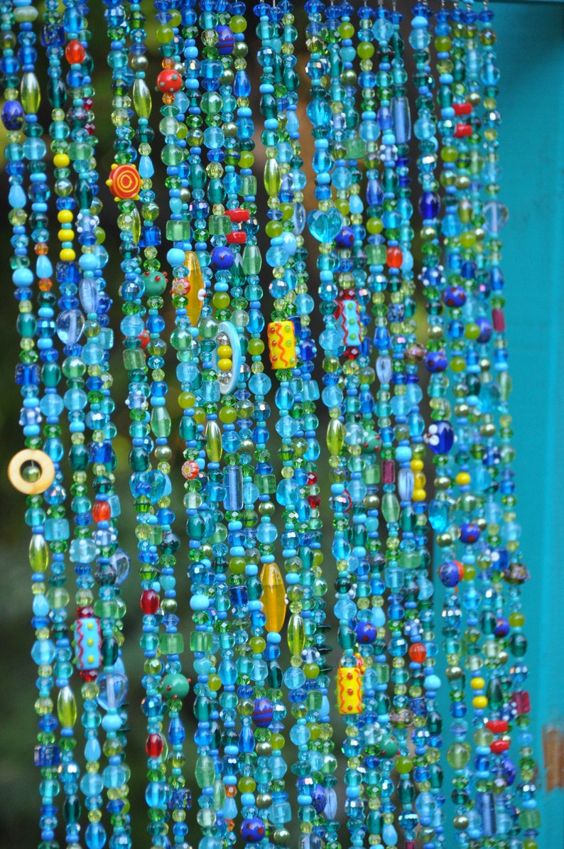 Beaded Valance Curtain: Turquoise Blue Arch, Boho Doorway Beads