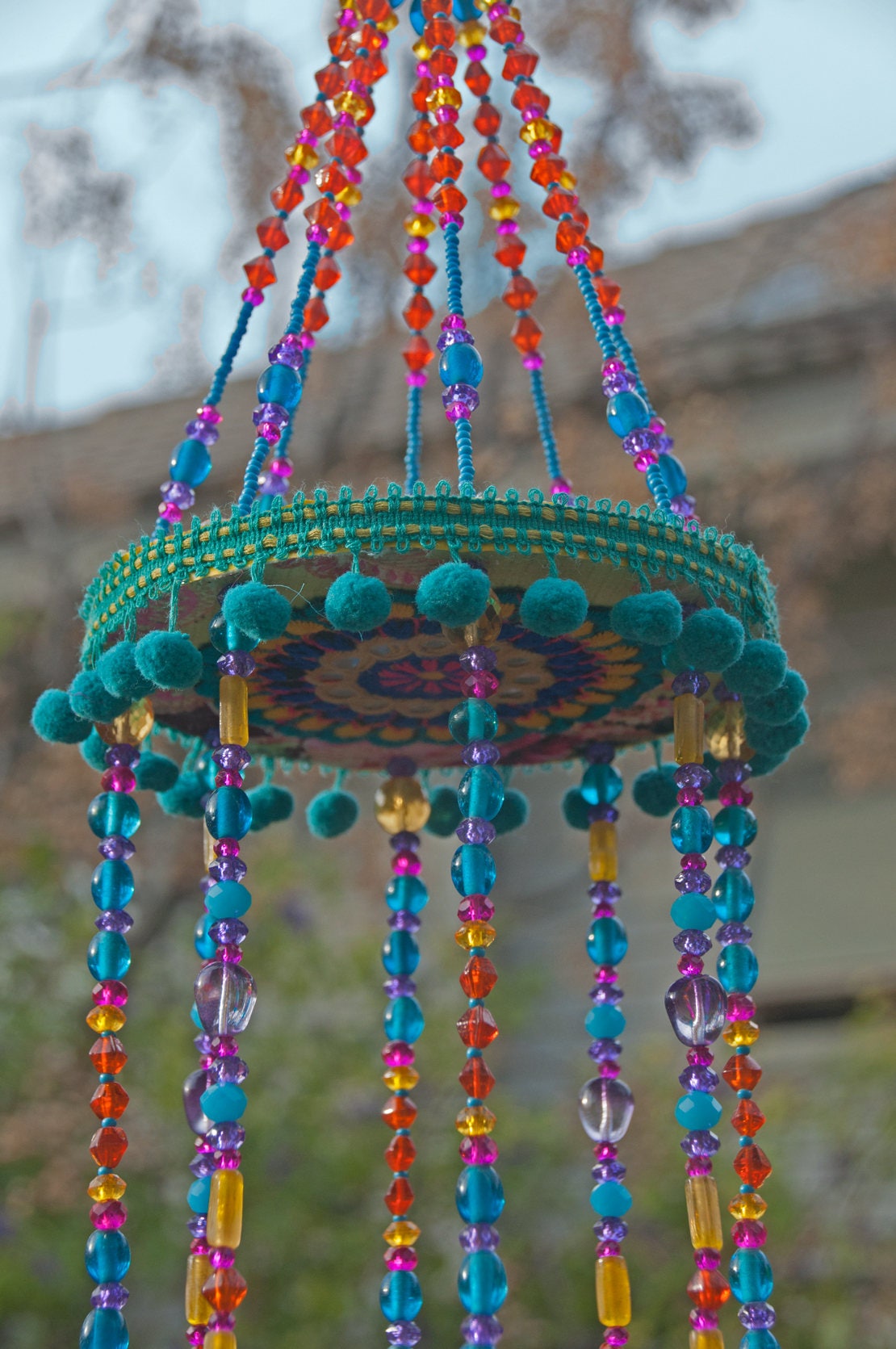 Unique Colorful Wind Chime With Brass Bells and Fabric Tassels 