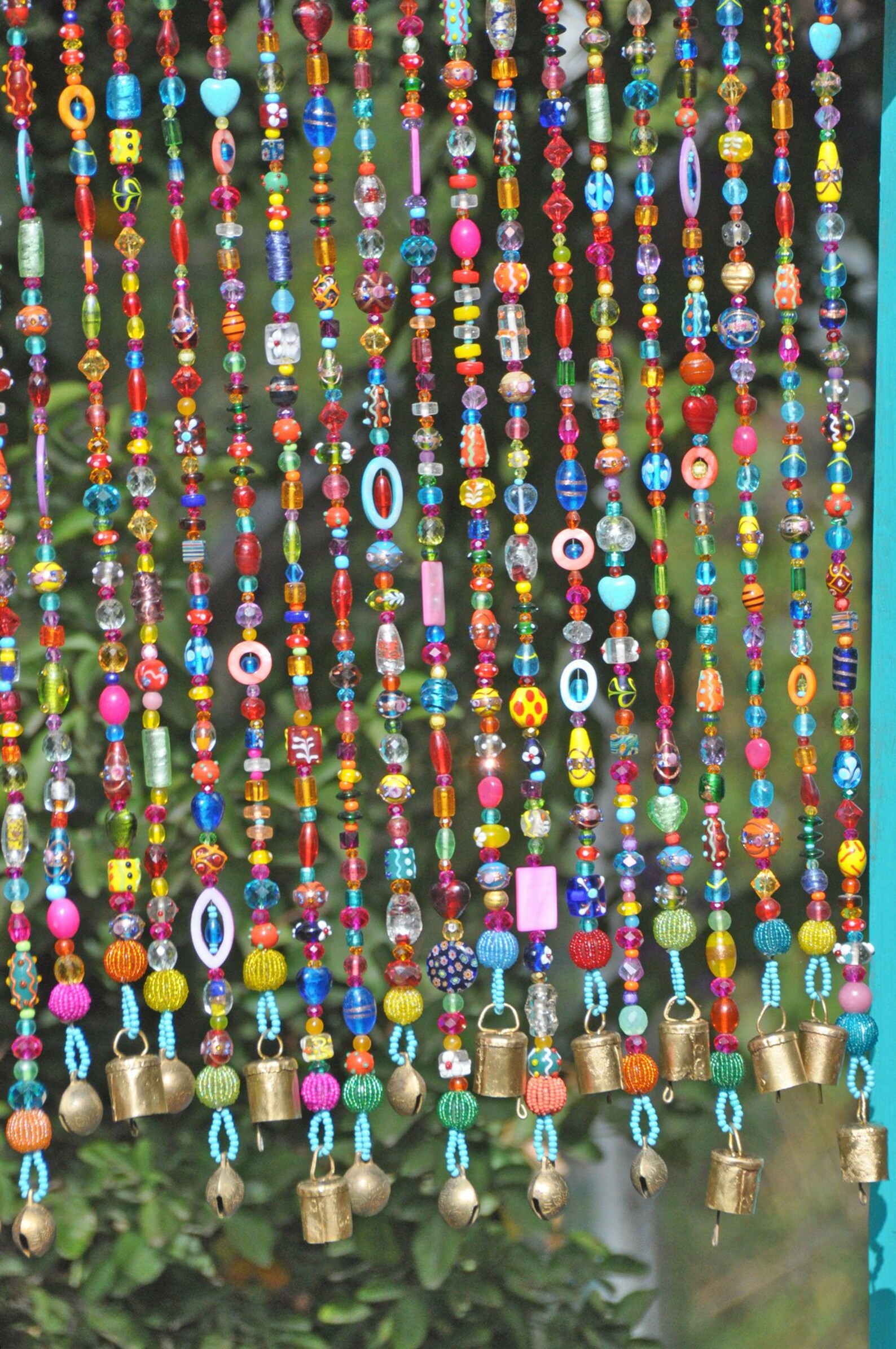 Colorful Bohemian Glass Bead Curtain With Brass Bells made to Etsy