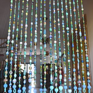 Unique home decor, Beaded Curtains In shadows of Blue Turquoise green & transparent, Happy Home Accent, Art Hanging, Unique Home Piece image 4