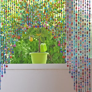Artistic Beaded Doorway Curtain: Turquoise, Pink, Gold Arch