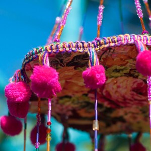 Beaded Wind Chime with Brass Bells and Fabric Tassels - Bohemian Mobile