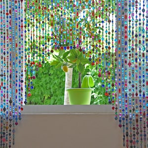 Artistic Beaded Doorway Curtain: Turquoise, Pink, Fuchsia Glass Beads