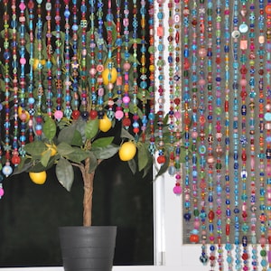 Artistic Beaded Doorway Curtain: Turquoise, Pink, Gold Arch