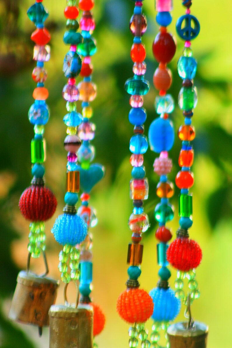 Glass sun catchers beaded mobile with Brass bells bohemian Etsy
