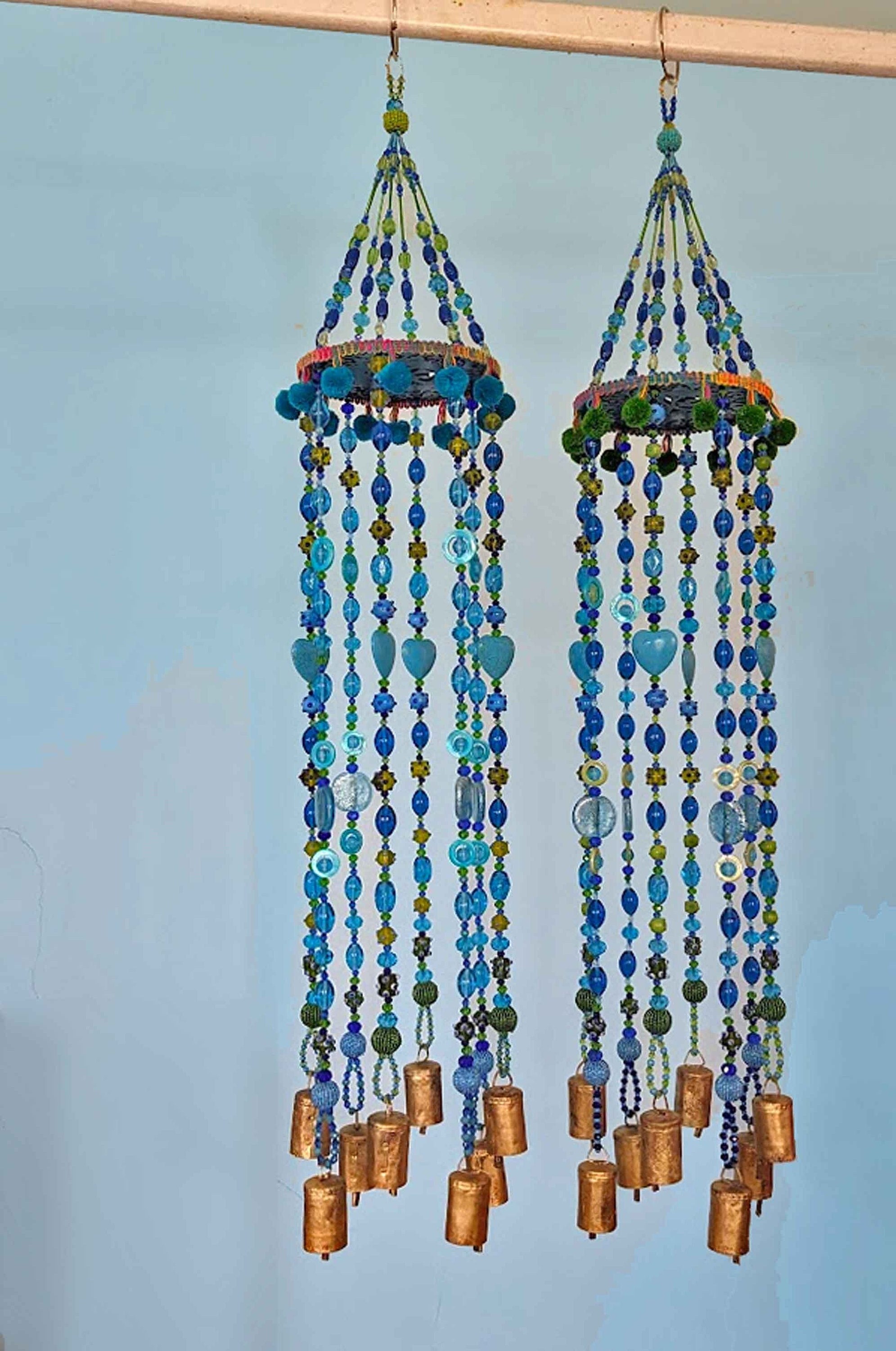 Turquoise Crystal Glass Sun Catcher: Bohemian Beaded Wind Chime