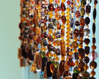 Bohemian Beaded Window Curtain: Amber, Gold & Green Glass Beads