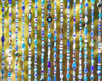 Blue Glass Beaded Curtain: Bohemian Doorway Hanging