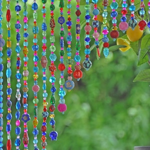 Artistic Beaded Doorway Curtain: Turquoise, Pink, Gold Arch