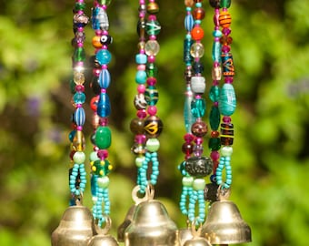 unique home decorColorful Bohemian Beaded Mobile with Brass bells