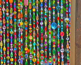 unique home decorColorful Hippie Beaded curtain for a window (made to order)
