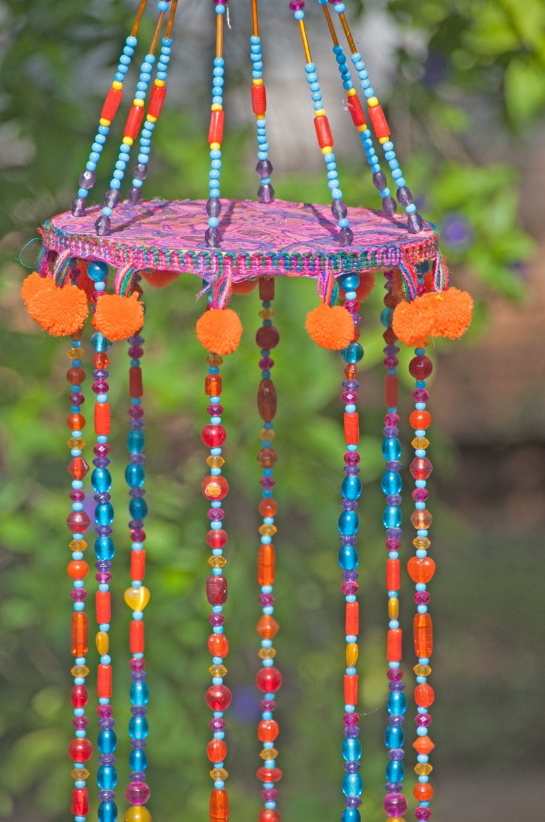 Fuchsia Turquoise and Orange Beaded Wind Chime with Fabric Etsy