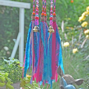 Beaded Wind Chime: Fuchsia, Turquoise, Orange Glass Beads & Bells