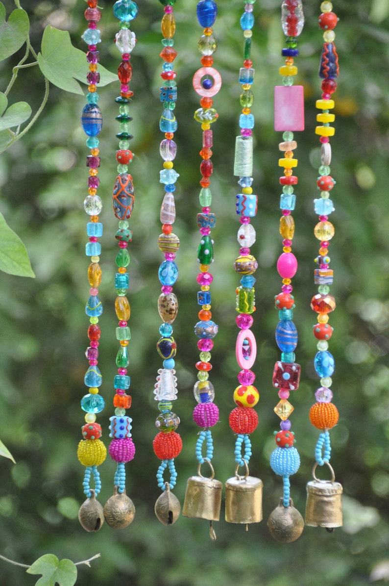 Colorful Bohemian Glass Bead Strings With Brass Bells made to Etsy
