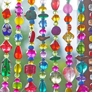 Colorful Glass Beaded Window Valance: Boho Sun Catcher with Bells