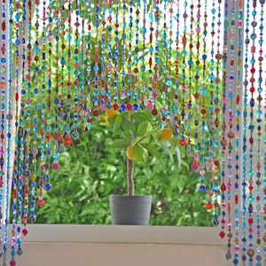 Artistic Beaded Doorway Curtain: Turquoise, Pink, Gold Arch