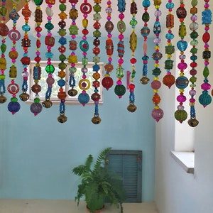 Handmade Colorful Beaded Valance: Bohemian Window Curtain